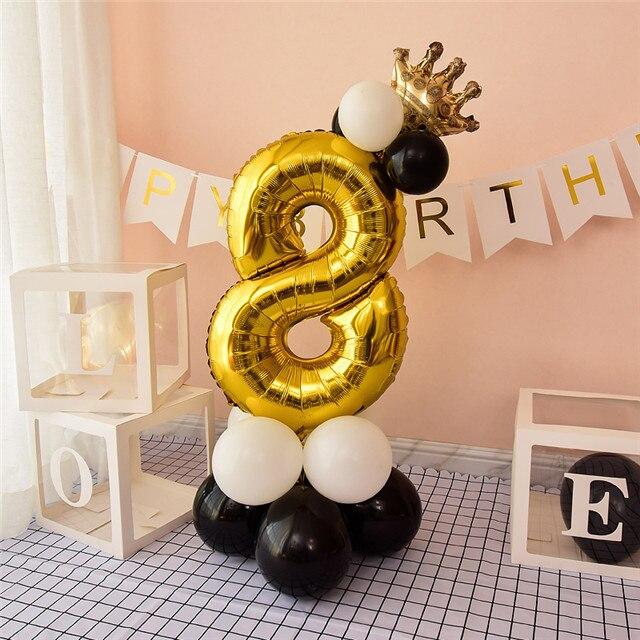 32-дюймовый 0-9 черный золотой синий воздушный шар с цифрой корона цифра гелиевый фольгированный шар детский душ день рождения вечеринка свадьба декор шары принадлежности MIT