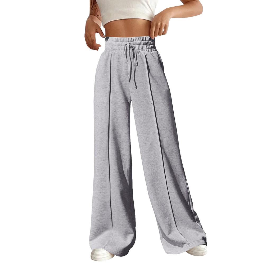 Women's Fashion Solid Colour Drawstring High Waist Wide Leg Pants Casual Sweatpants