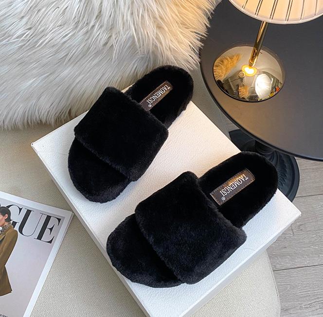 Fashion Leopard Fur Slippers Women Thicken Soled Platform Slides Winter Pantuflas Female Slip In Mink Furry Shoes Ladies Fluffy Loafers