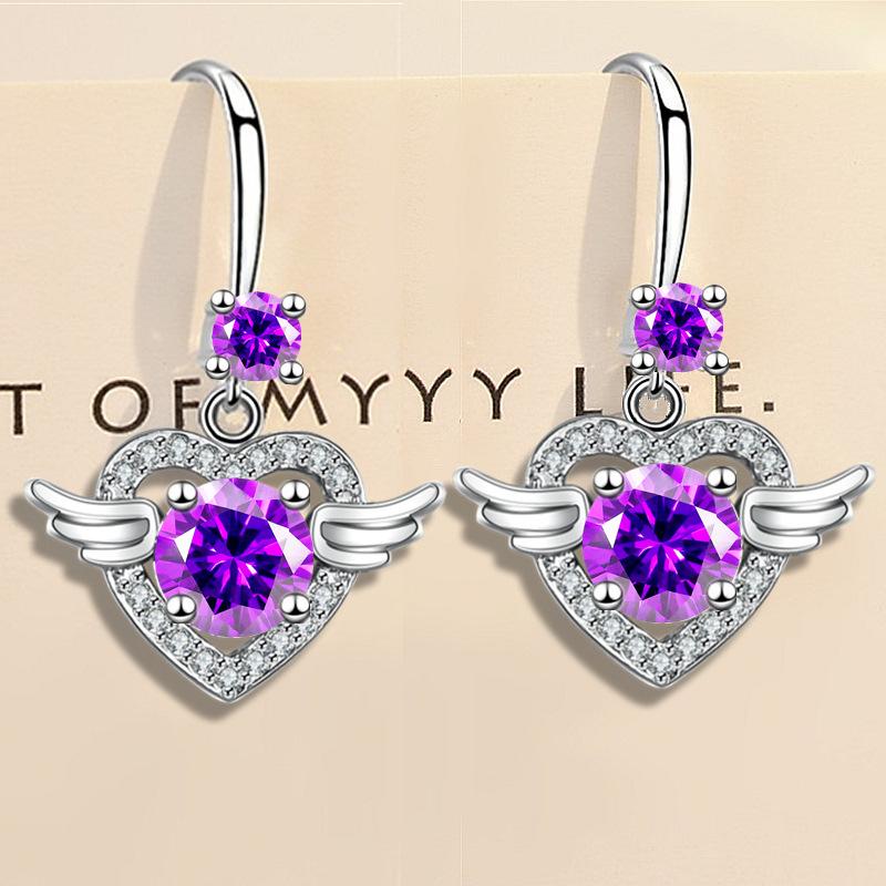 Корейская версия сережек Angel Wings средней и большой длины Серьги в форме крыльев в форме сердца Серьги из имитации серебра S925 пробы