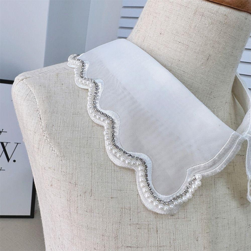 Lace Up Shawl Fake Collar Imitation Pearl Shirt Collar Accessory Women