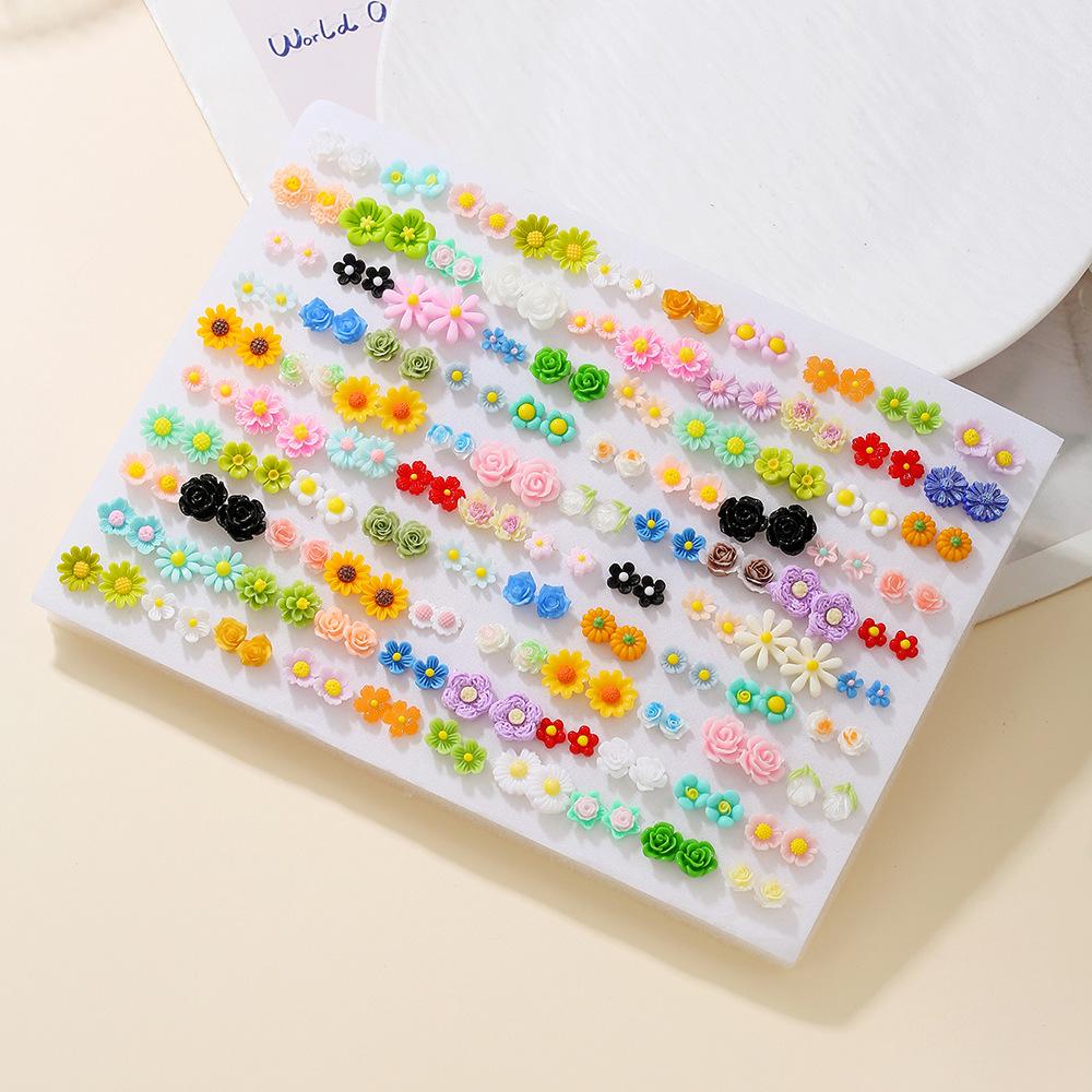 Dopamine earrings ins Fengsen sweet ear hole earrings free small fresh resin flower earrings set