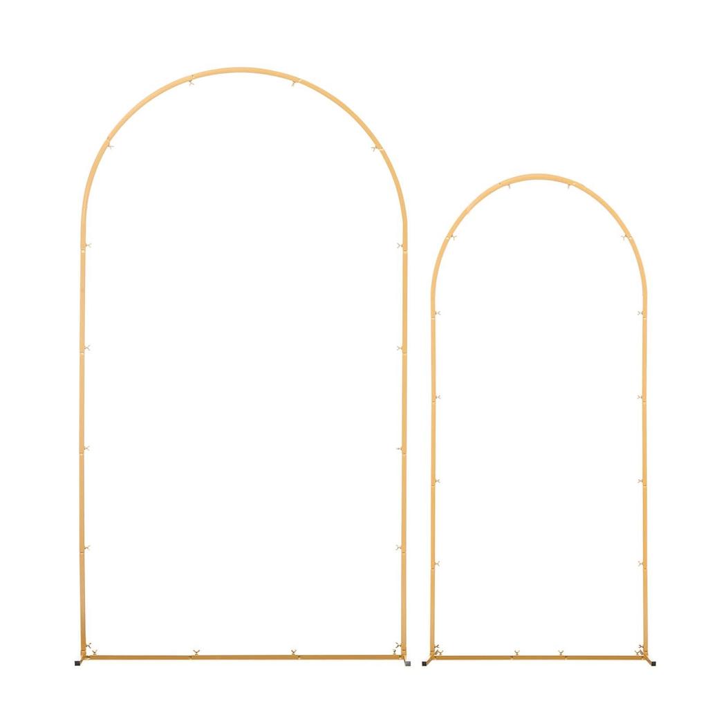 Arch Backdrop Stand, Set of 2, 2.2 m and 1.8 m, Stable Structure, Easy Assembly, Gold Metal Arch Backdrop Stand with Cover for Wedding, Birthday