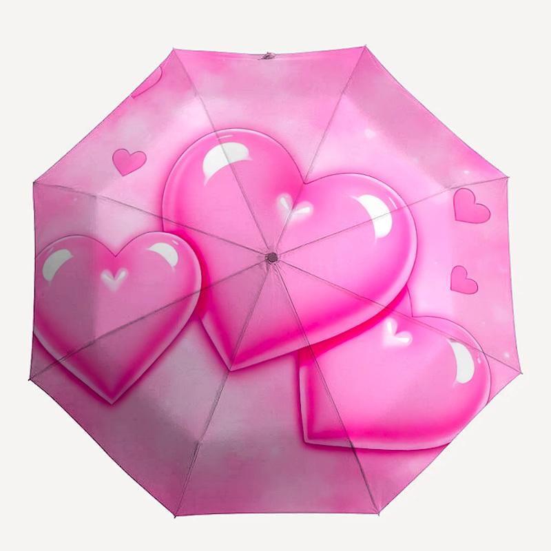 1pc Pink Hearts Automatic Opening/Closing Umbrella with Operation & Windproof Canopy yy260311001