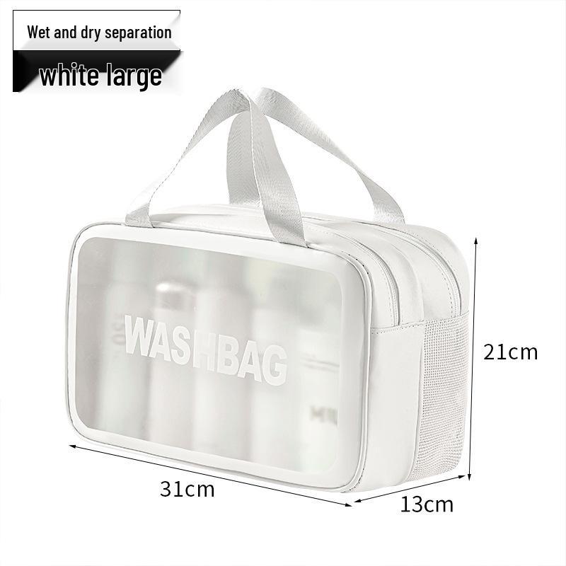 Women's Waterproof Large-Capacity Travel Makeup Bag with Wet/Dry Separation and Transparent Swim Compartment