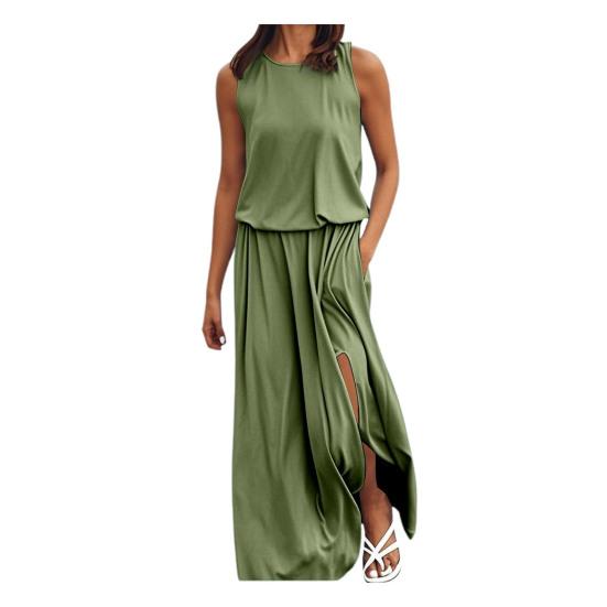 Женское пляжное платье с круглым вырезом, без рукавов, эластичное, с высокой талией, макси