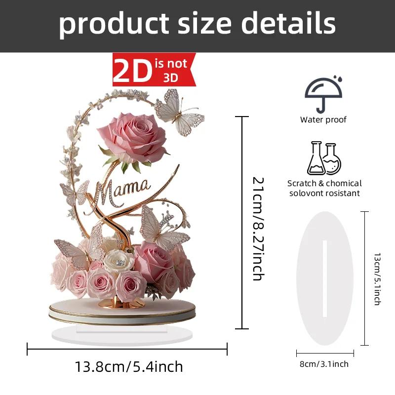 1 шт. 8-дюймовая плоская акриловая роза, может стоять, мама, подарок на день рождения, день матери, украшение на годовщину, стол, сыновний ребенок для матери, мама