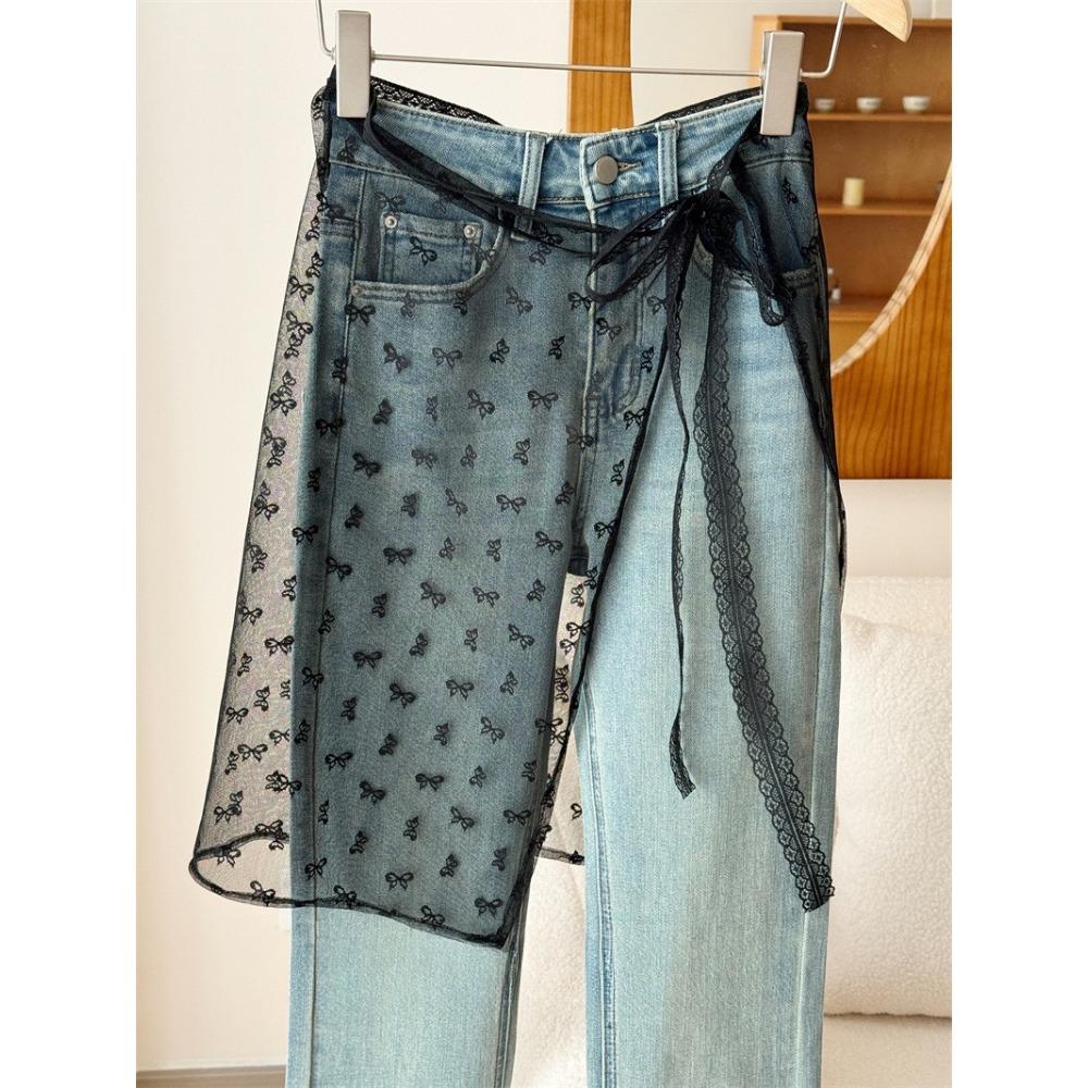 Spring Lace Skirt Curtain Cover Stacked Skirt Layering With Apron Skirt Skirt Fart Curtain Mesh Floral Skirt