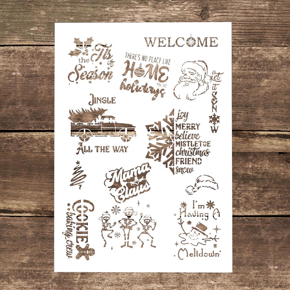 Декоративный многоразовый рождественский трафарет размера А4, трафареты для рисования для поделок, скрабукинг, роспись по дереву, холсту, полу, стенам и плитке