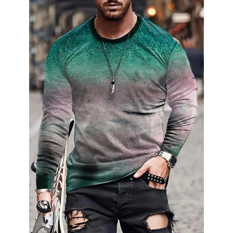 Men's Spring and Autumn Long Sleeve T-shirt Men's Loose Round Neck Hoodie 3D Printed Printed Long Sleeve Top