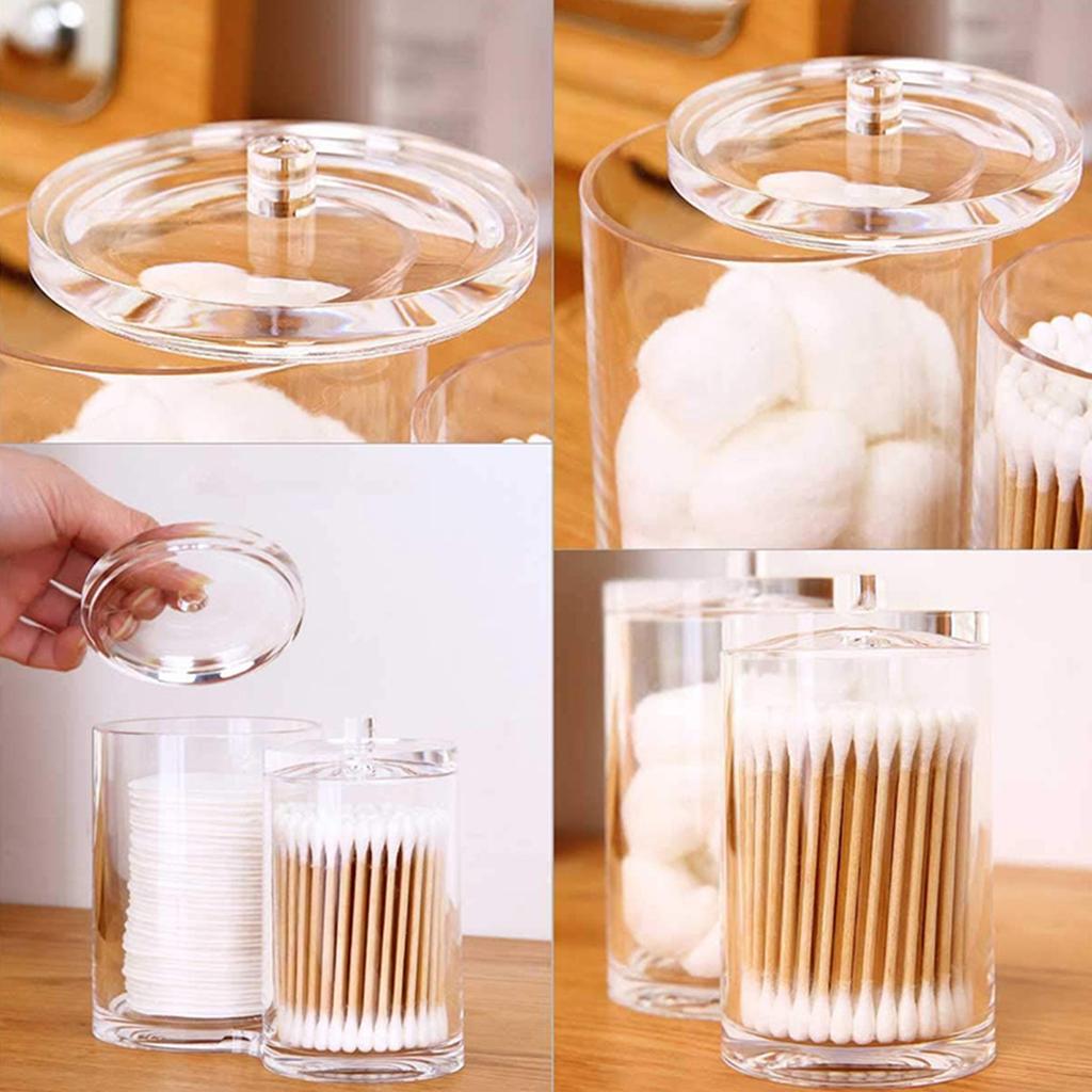 4Pcs Qtip Holder Dispenser with Lids Clear Acrylic Bathroom Jars Swab Storage Multifunction Acrylic Cosmetic Makeup Organizer