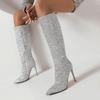 Sexy Stiletto Heels Silver Red Glitter Boots Women Thin High Heeled Bling Bling Gold Sequined Knee-high Long Boot Party