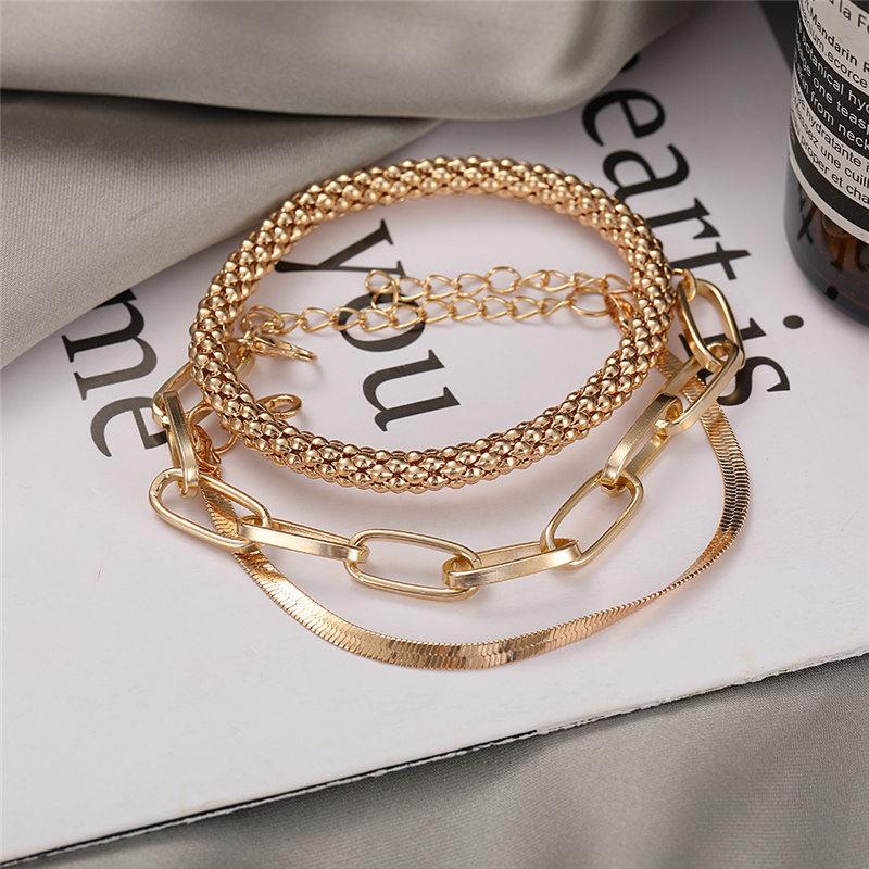 3PCS/Set Fashion Thick Chain Link Bracelets Bangles for Women Vintage Snake Chain Gold Color Bracelets Set Punk Jewelry