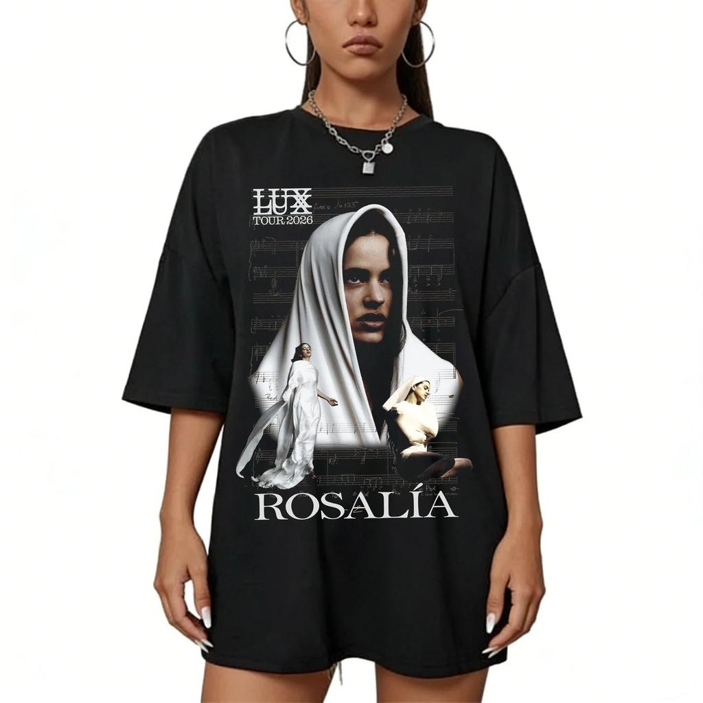 Футболка Rosalia Футболка Rosalia Lux Tour 2026 Футболки с винтажным графическим принтом Ретро Подарок фанату Повседневная Свободная Модная Футболка Унисекс