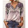 Autumn Winter Women's Long Sleeved Printed V-neck Loose T-shirt for Women