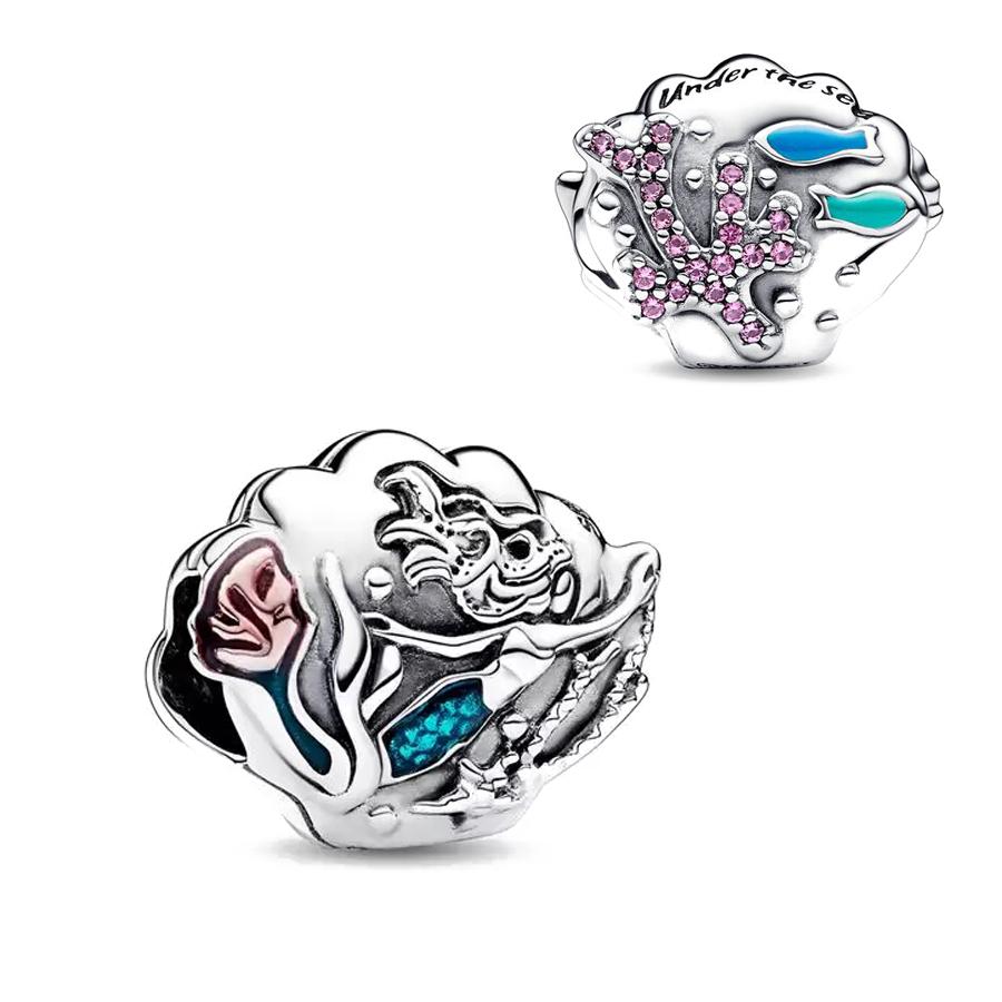 925 Silver   Charm Bracelet Ocean Clownfish Octopus Crab Pendant Mermaid Beads DIY Gifts