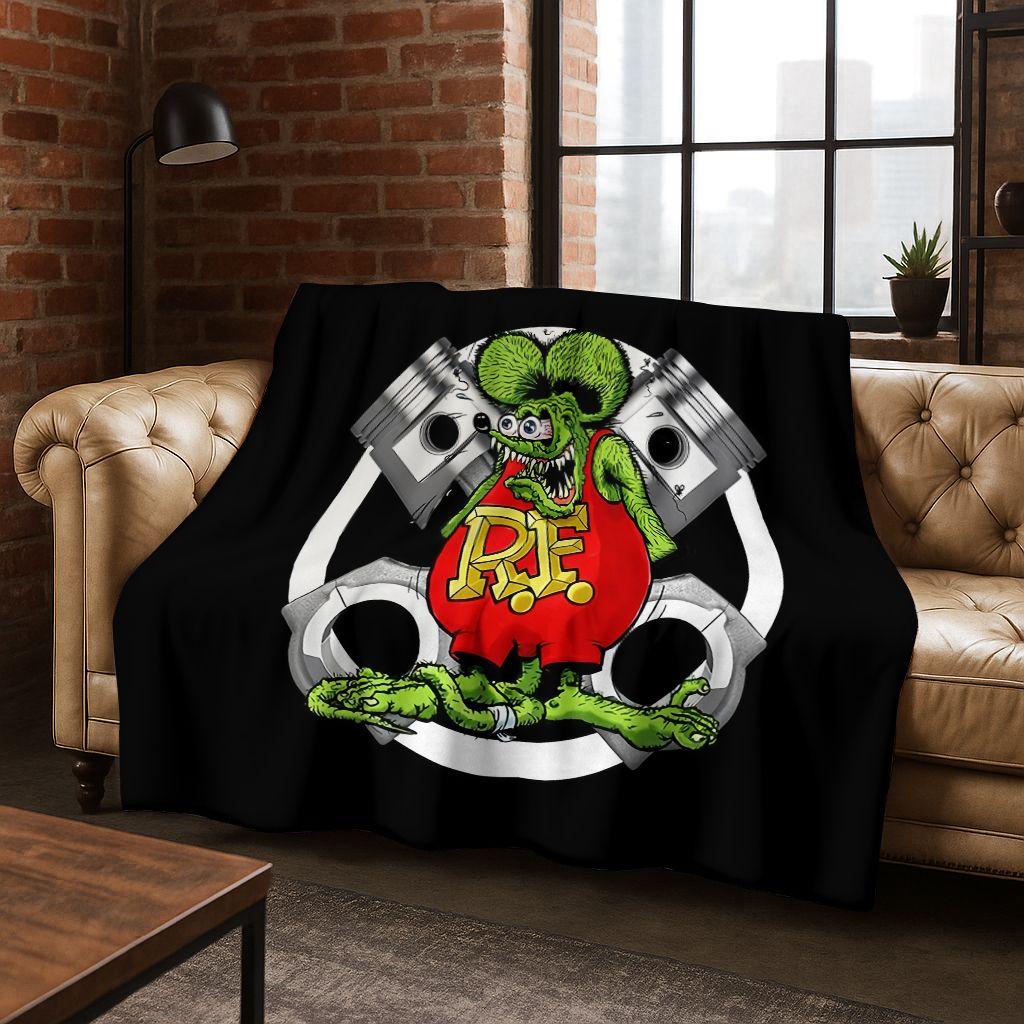 3D Бунтарский RAT FINK Автомобильный Знак Мультяшное Фланелевое Одеяло, Теплое и Уютное Мягкое Плед для Дома Спальни Кровати Дивана Покрывало для Пикника