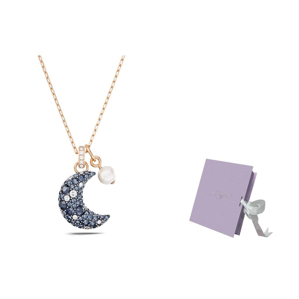 Swarovski Ожерелье с подвеской в форме луны Luna для женщин, розовое золото, синий 5671585