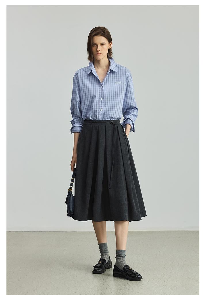 LILY pure cotton college style patterned shirt for women