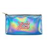 Retro Pink Heart Lover Babe Pattern Laser Cosmetic Makeup Bag, Shiny Holographic Travel Toiletry Organizer Pouch for Girls Women Vacation Gifts