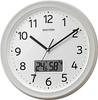 Настенные часы с радиоприемником, аналоговые, цифровые, с секундной стрелкой, календарем и указателем температуры и влажности, белые, 8FYA02SR03, 32,5x5 см