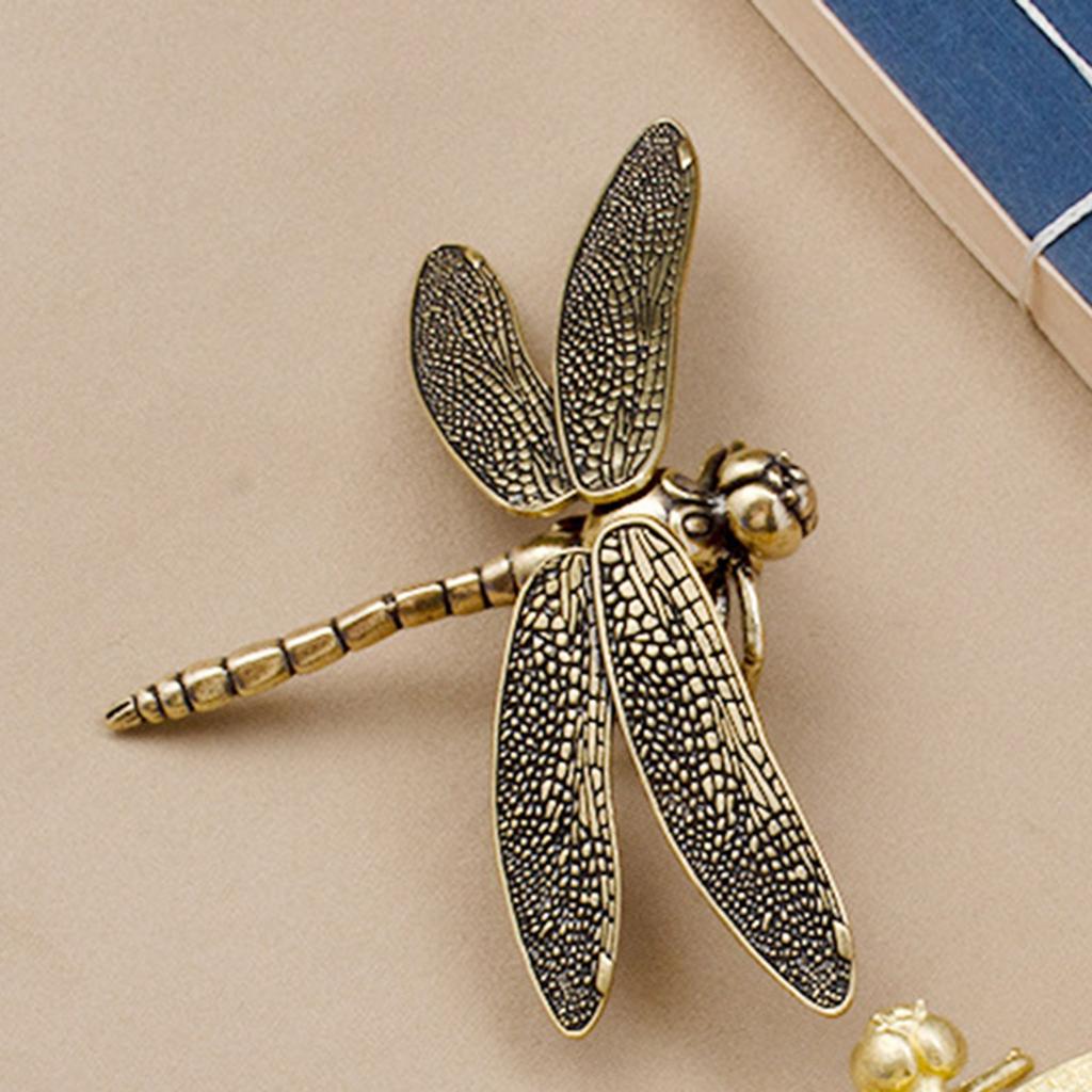 Miniature Dragonfly Sculpture Solid Adorable Home Decor Brass Dragonfly Ornament for Bedroom Teahouse Shelf Office Tabletop