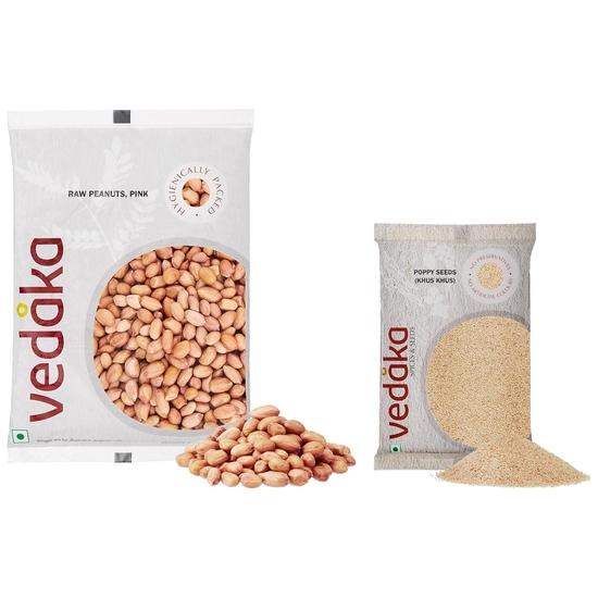 Семена мака Ведака (Хус Хус), 200 г и бренд Amazon - сырой арахис Vedaka, розовый, 1 кг