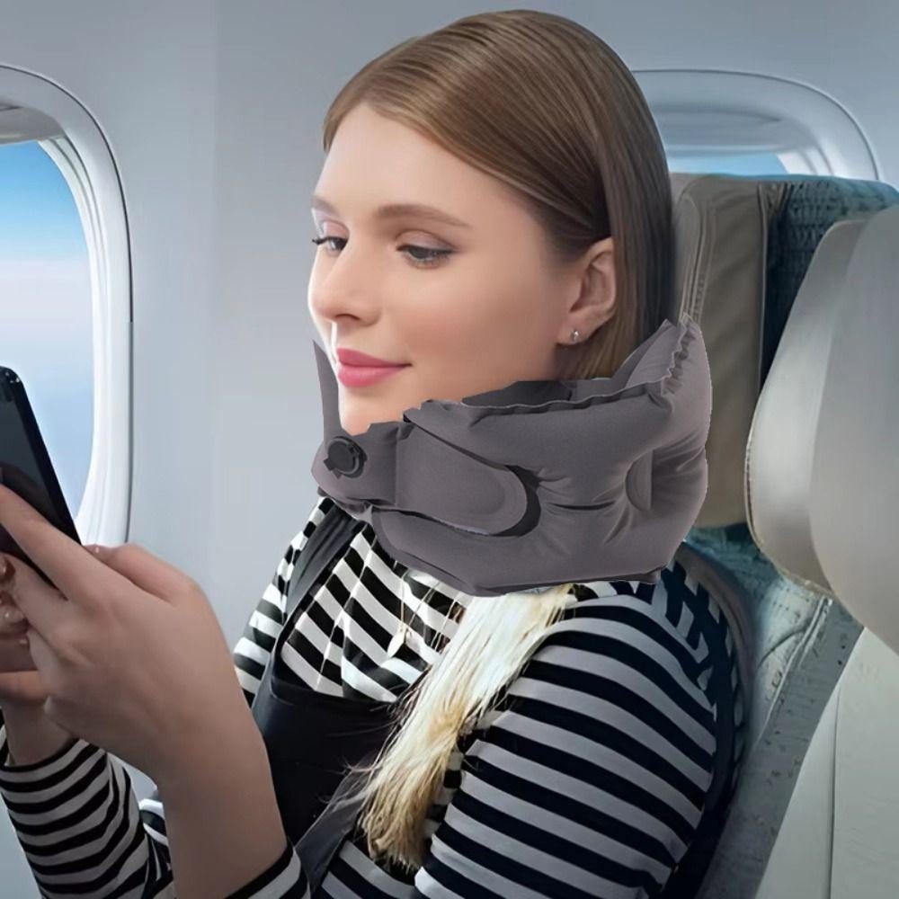 Manual Inflation Inflatable Neck Pillow Adjustable Napping Neck Headrest Airplane Travel