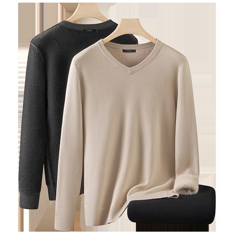 Мужской бархатный свитер с V-образным вырезом: Теплый, утолщенный трикотаж для осени/зимы 2025 г.