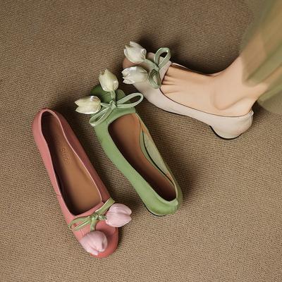Модные новые весенне-летние женские туфли-лодочки из коровьей кожи для женщин, модные туфли-лоферы с бабочкой, цветком и круглым носком на низком каблуке
