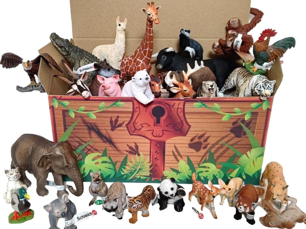 Schleich Animal Fun Ассорти Дикая природа Ферма Schleich Сокровище День рождения Pikishemo Набор из 20 фигурок, Мир, Сундук, Подарок, Событие, Рождество,