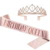 2Pcs/Set Glitter Birthday Tiara Gold Crystal Crown New Birthday Party Crown Sash  18 21 30 40 50th