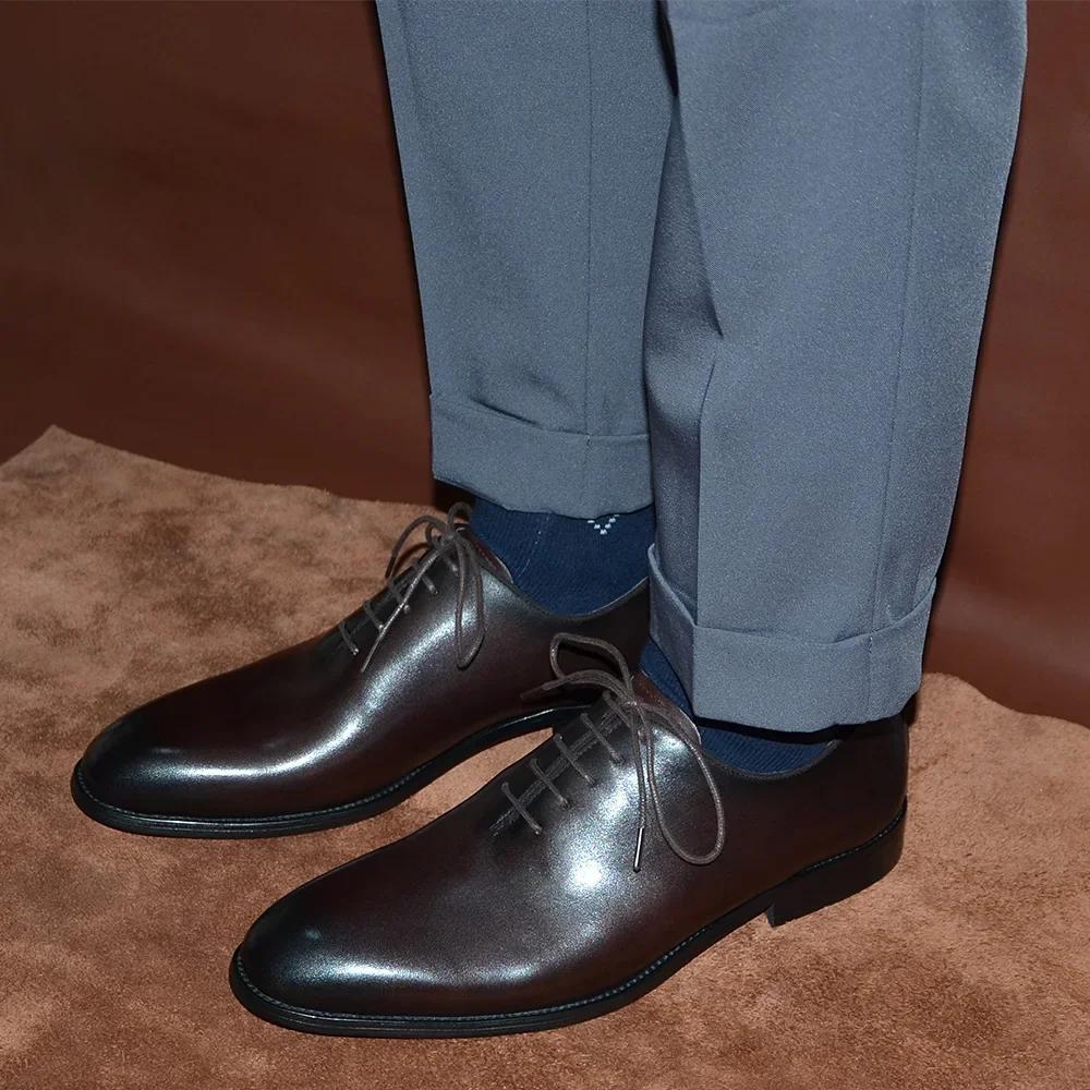 Дизайнерские туфли-оксфорды цельного кроя для мужчин из натуральной кожи ручной работы на шнуровке с простым мыском для бизнеса, офиса, формальных мероприятий и свадеб