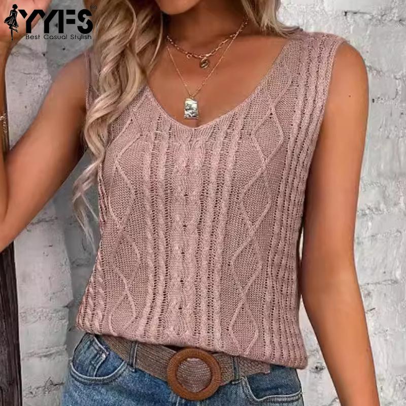 YYFS Women's Fashion Casual Summer Spring Solid Color Print Sleeveless V-Neck Blouses & Shirts