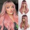 Длинный розовый длинный волнистый парик с челкой, черный, коричневый, косплей, натуральный термостойкий синтетический парик для женщин