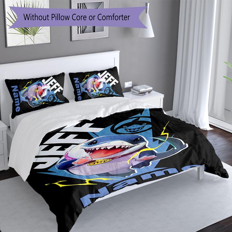 3pcs Custom Name Jeff the Land Shark Set,Includes 1 Duvet Cover and 2 Pillowcases,All-season Bedroom Decor