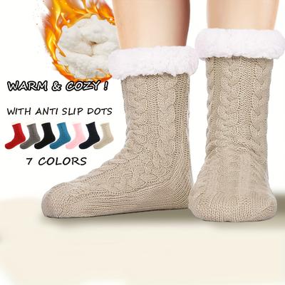 Мода 1 пара женских толстых плюшевых теплых носков-тапочек, плетеные удобные зимние повседневные носки для йоги с ручками для дома, тапочки для женщин
