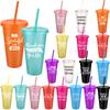 20 шт. стаканов Thank You оптом 24 унции вдохновляющие пластиковые стаканы блестящие многоразовые стаканы с трубочкой и крышкой холодный кофе вода B