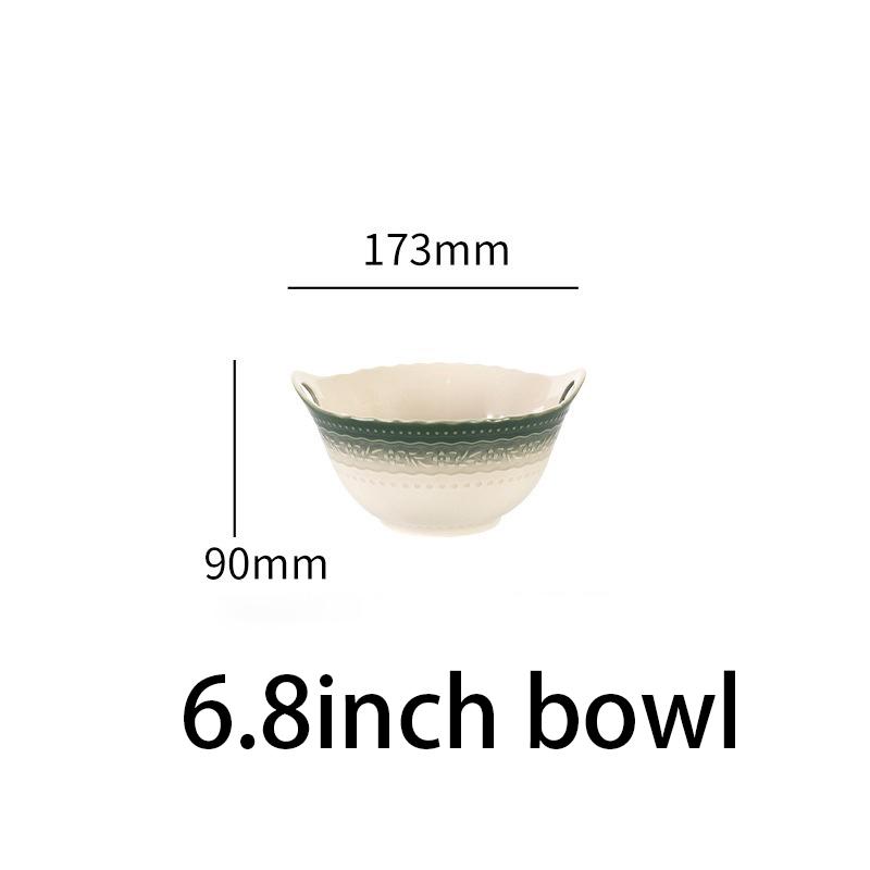 Ancient European Style Ceramic Dining Plate Underglaze Jadeite Green Breakfast Bread Steak Plate Household Kitchen Tableware