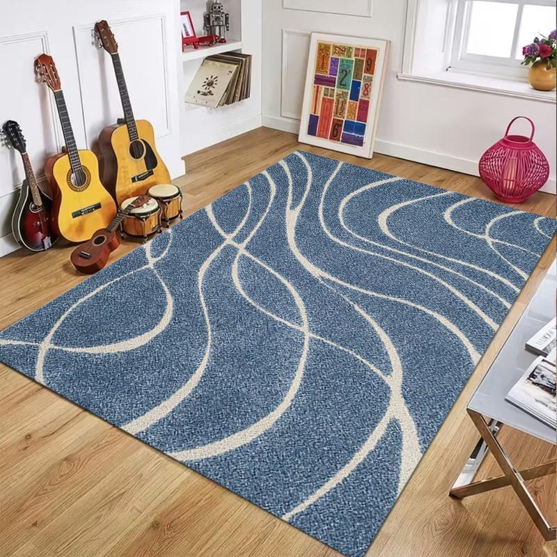 Modern Abstract Swirl Line Area Rug, Soft Wavy Pattern Floor Mat for Living Room Bedroom, Washable Non-Slip Home Decor Carpet