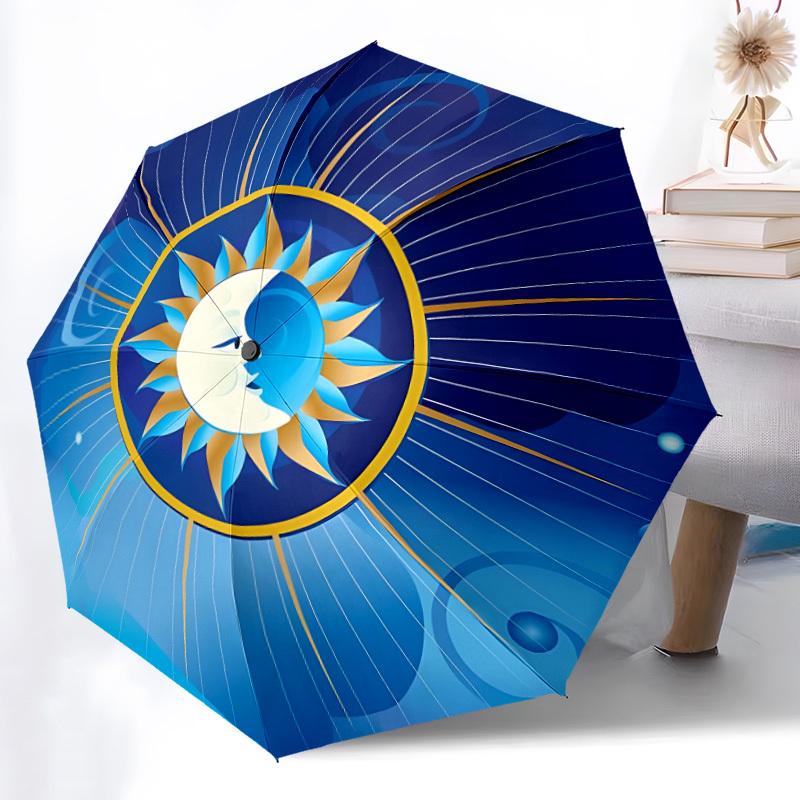 1pc Sun Moon Design Automatic Umbrella - 8-Rib Durable Frame, Portable Fashion Accessory & Holiday Gift yy251117143