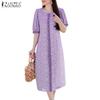 Women Casual Round Neck Loose Lace Patchwork Half Sleeve Dress