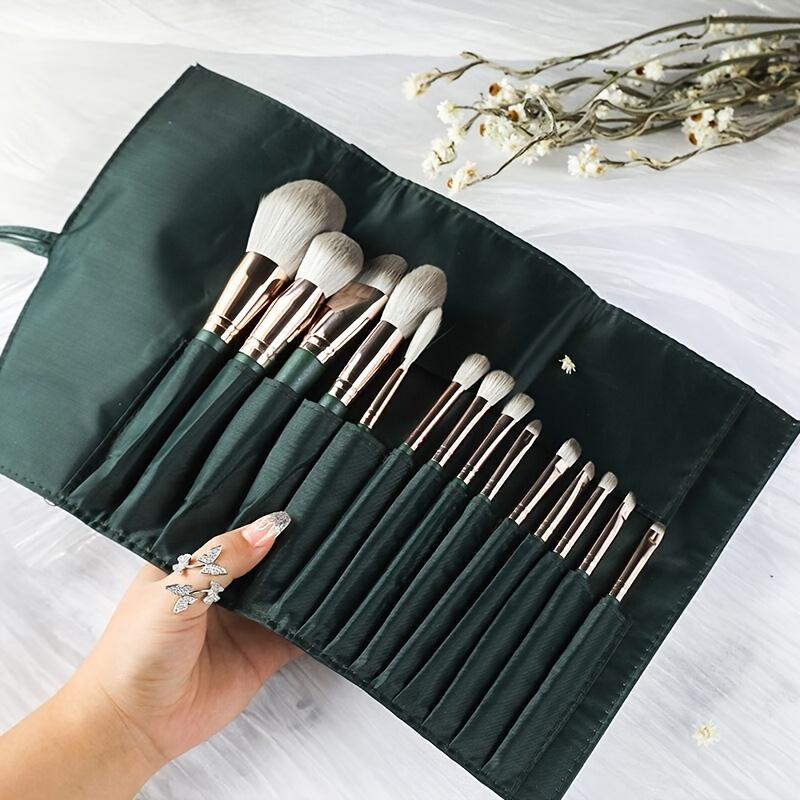 14Pcs Pro Makeup Brush Set - Soft Nylon Bristle Resin Rod Palm Brush Design for Flawless Foundation Eye Shadow Brow Application