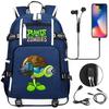 Plants vs Zombies USB Headphone Backpack for Teens Students Casual Travel Daypack Large Capacity Laptop Bag