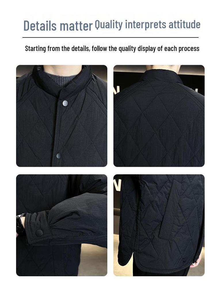 Men's 2025 Trendy Stand Collar Quilted Down Jacket with Lightweight White Duck Down Liner