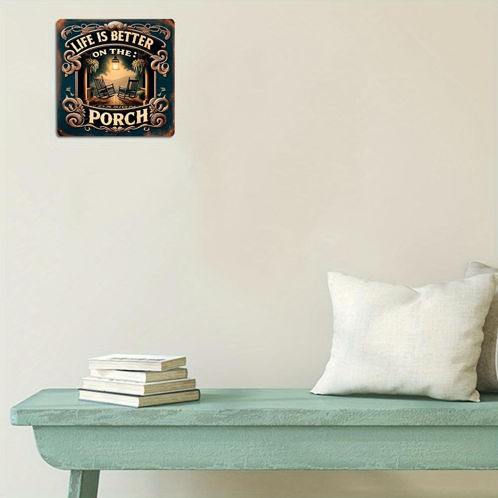 1PC Rustic Elegant Metal Tin Sign 8x8 Inches Classic Porch View Sunset and Rocking Chairs, Perfect for Home
