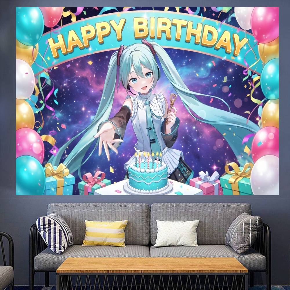 Anime Hatsune Miku Large Banner Planets Backdrop Birthday Party Decorations Tapestry Room Decor