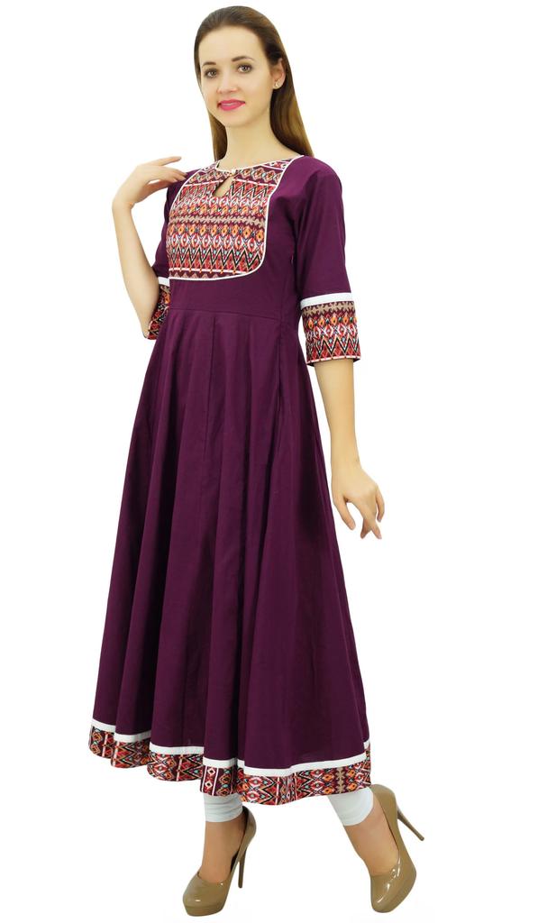 Phagun Женское дизайнерское однотонное хлопковое платье в этническом индийском стиле Анаркали Курта – 10
