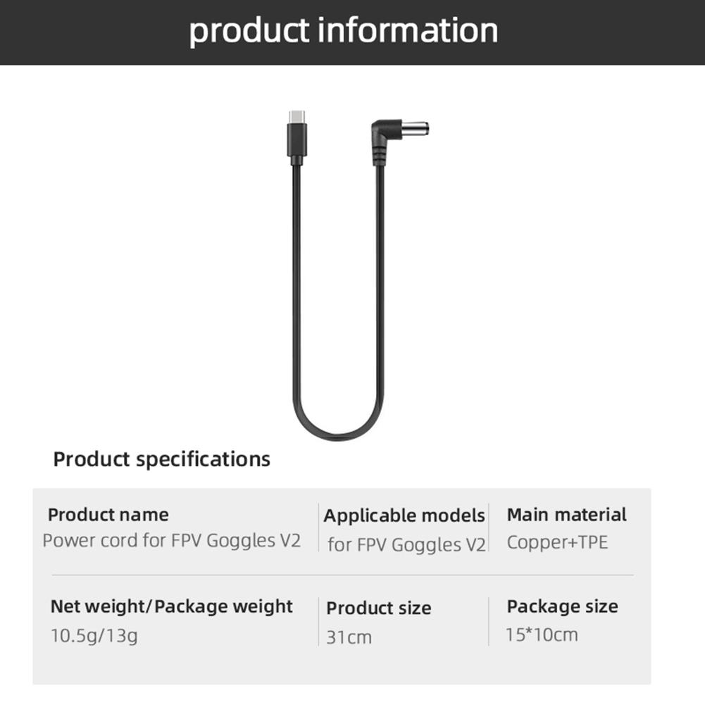 Новый кабель питания подключает очки USB Type C к кабелю питания постоянного тока для очков DJI FPV V2 FPV Аксессуары для очков