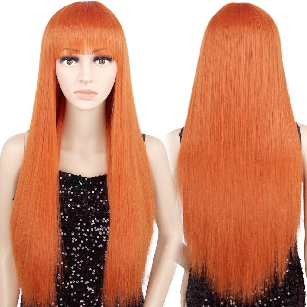 MERISIHAIR Long Straight Pink Wig with Bangs Synthetic Wigs for Women Black Blue Cosplay Wigs Heat Resistant Wig